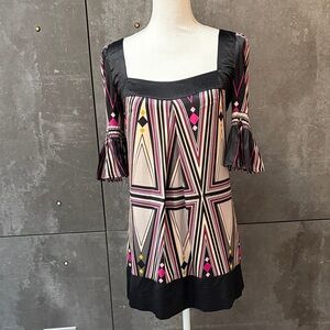 Bebe Black and Pink Patterned Mini Silk Dress